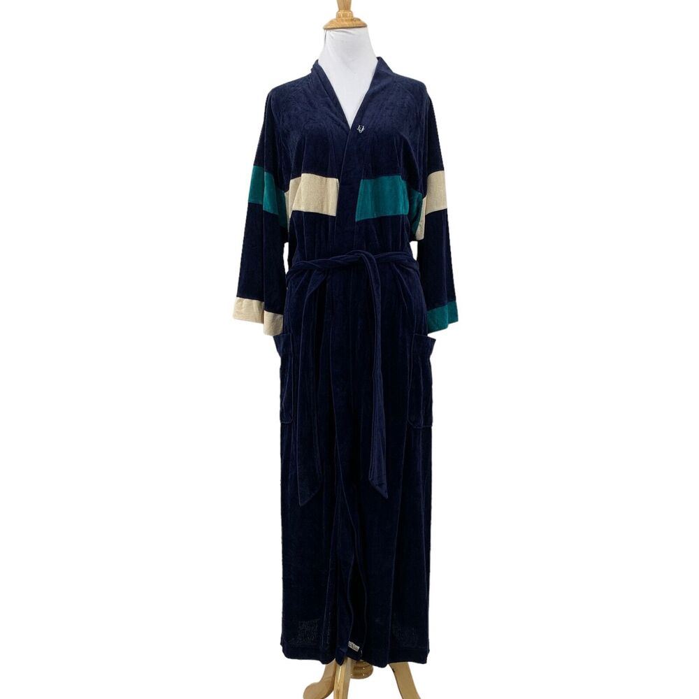 Vintage Christian Dior Monsieur Velour Bathrobe Mens One Size Navy Full Length